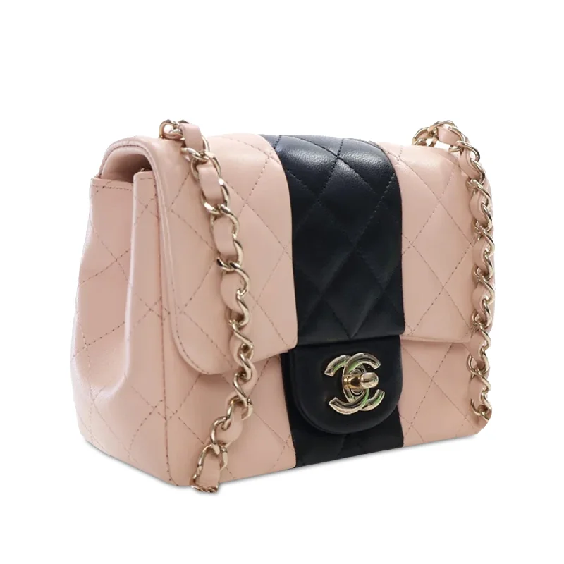 CHANEL Mini Square Bicolor Classic Lambskin Single Flap Crossbody Bag