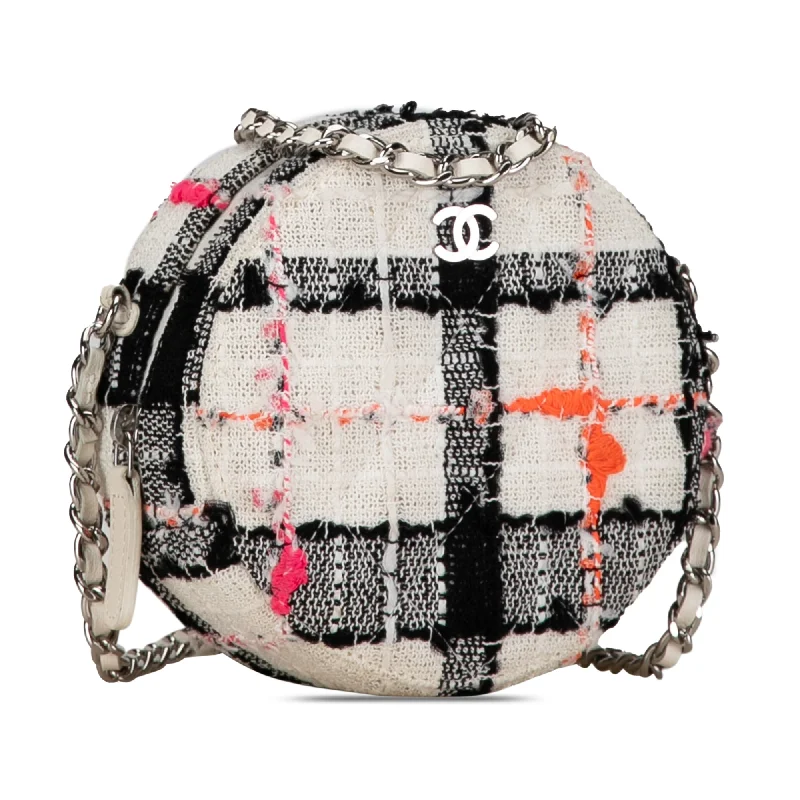 CHANEL Quilted Tweed Round Clutch With Chain Crossbody Bag