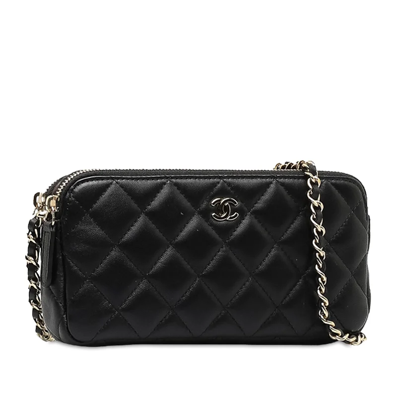 CHANEL Small CC Quilted Lambskin Clutch With Chain Crossbody Bag