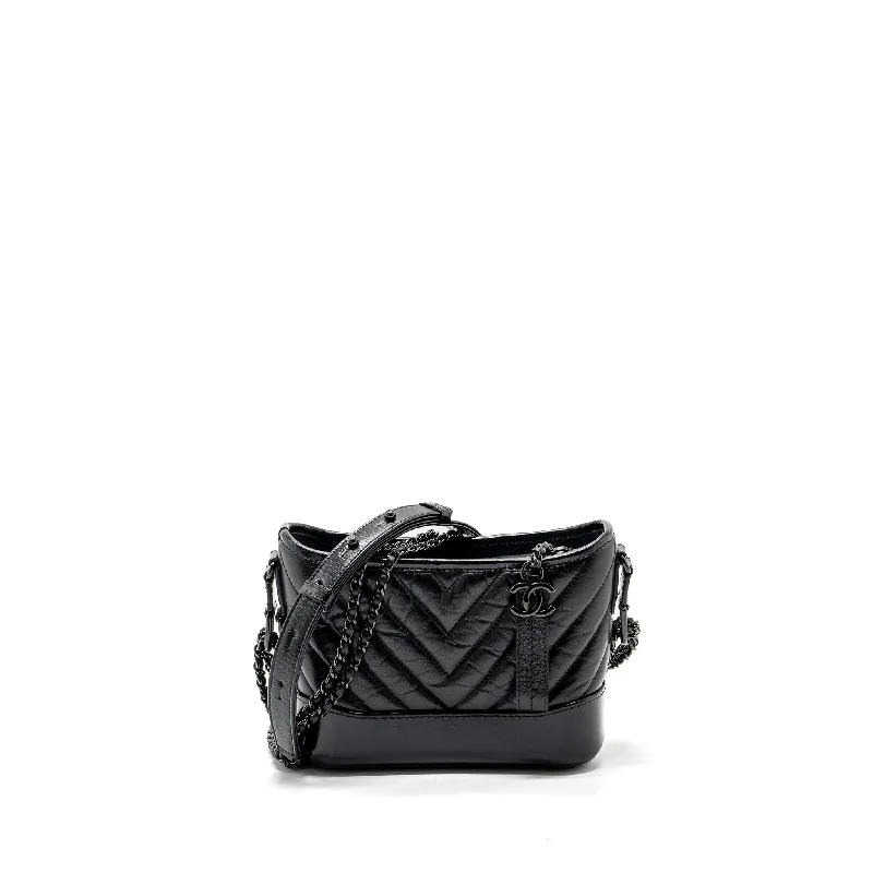 Chanel Small Gabrielle Hobo Bag Chevron Aged Calfskin So Black