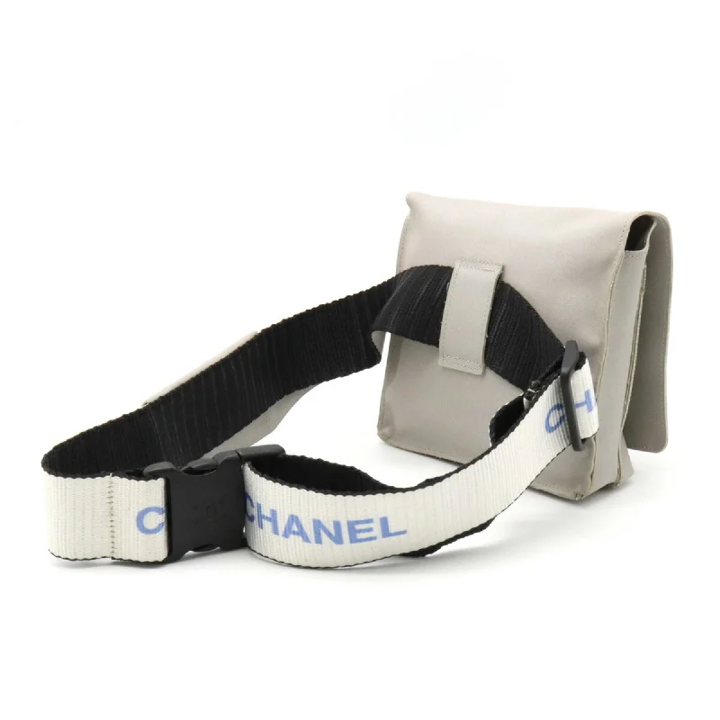 CHANEL Sports Line Waist Pouch Bag Body Hip Nylon Canvas Gray White